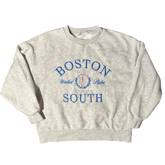 stradivarius grey Boston crew neck sweatshirt - Picture 1 of 2